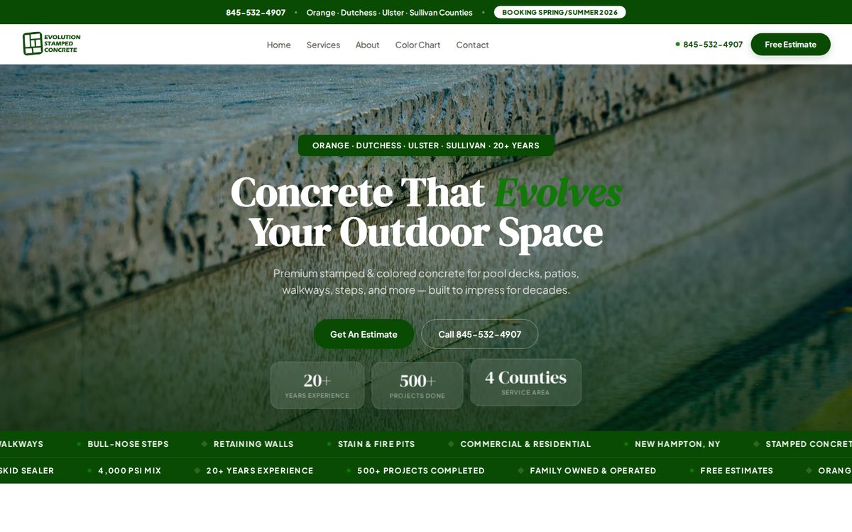 Evolution Stamped Concrete homepage