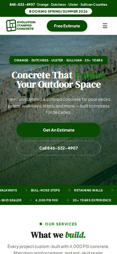 Evolution Stamped Concrete mobile view